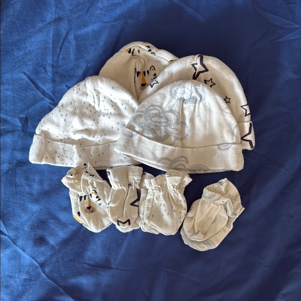 Baby Beanie and Mittens Set - White